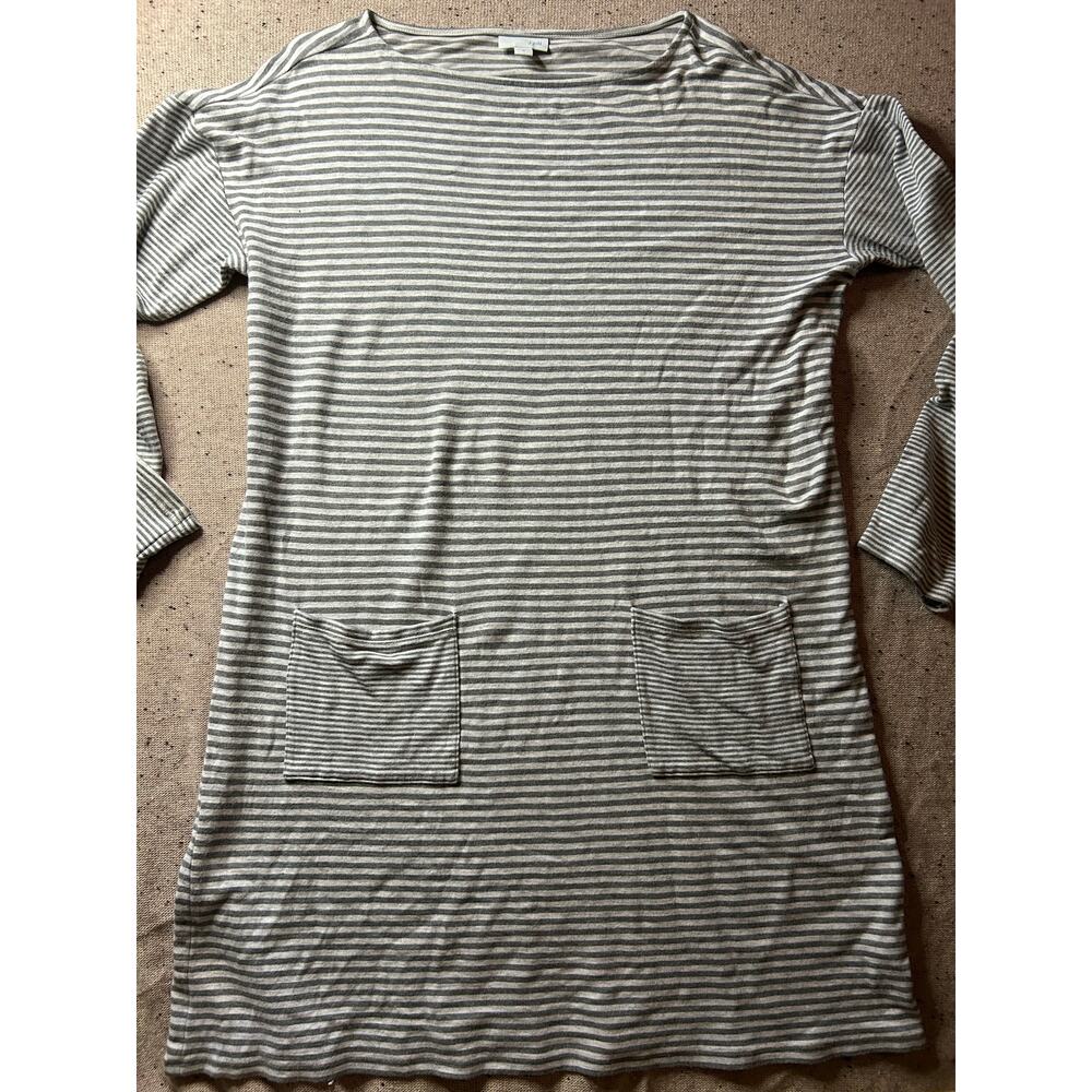 J. Jill Gray and White Stripe Knit Dress with Pockets Medium
